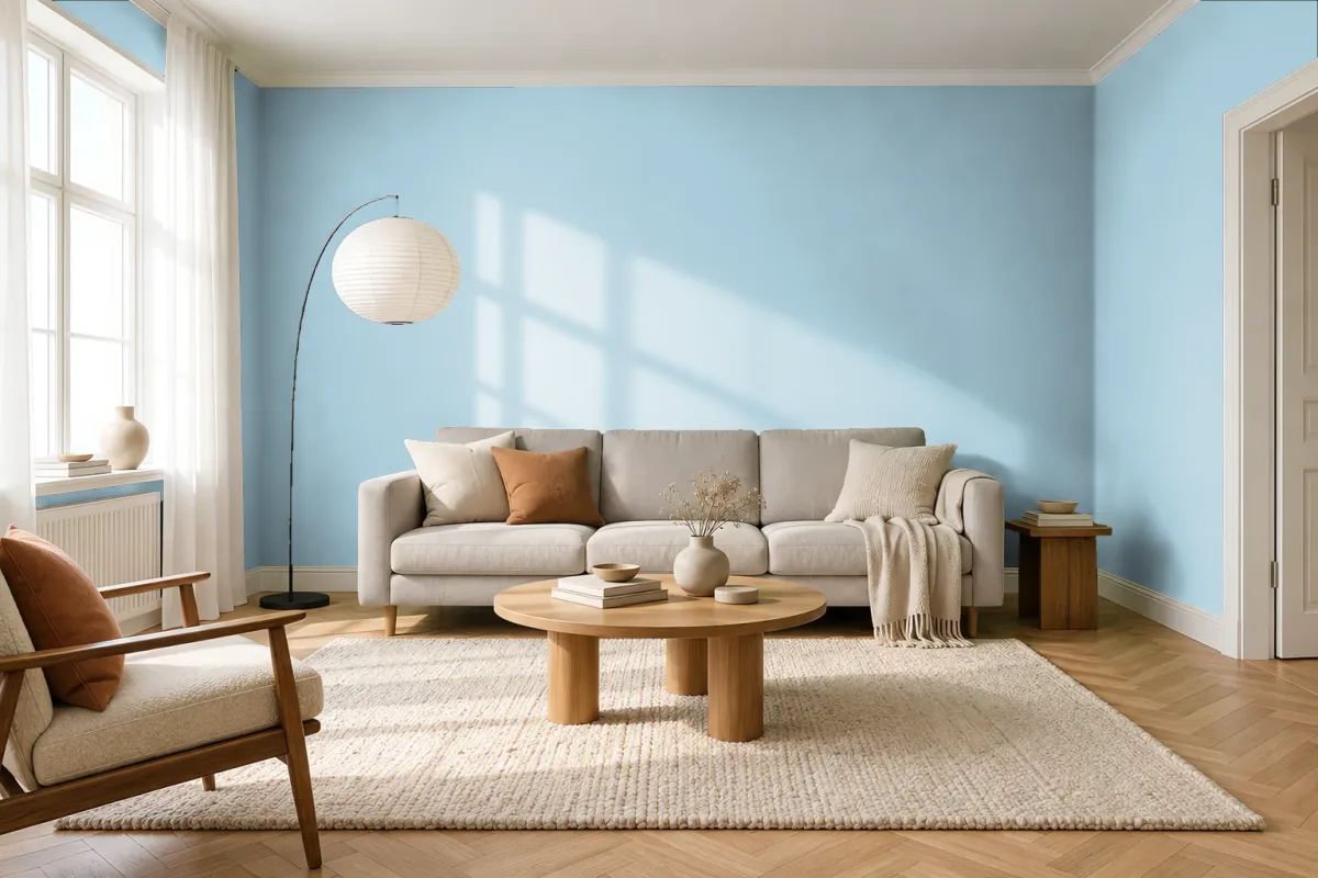 Краска Swiss Lake SL-2010 Flemish Blue — гостиная в скандинавском стиле