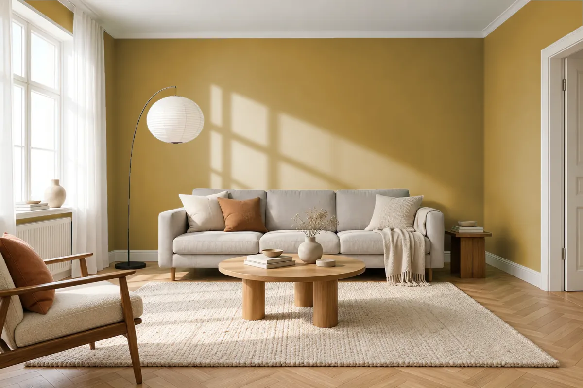 Краска Swiss Lake SL-0999 Mustard — гостиная в скандинавском стиле