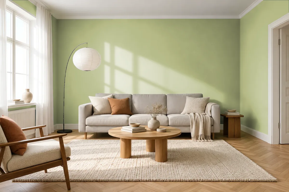 Краска Swiss Lake SL-2535 Mineral Green — гостиная в скандинавском стиле