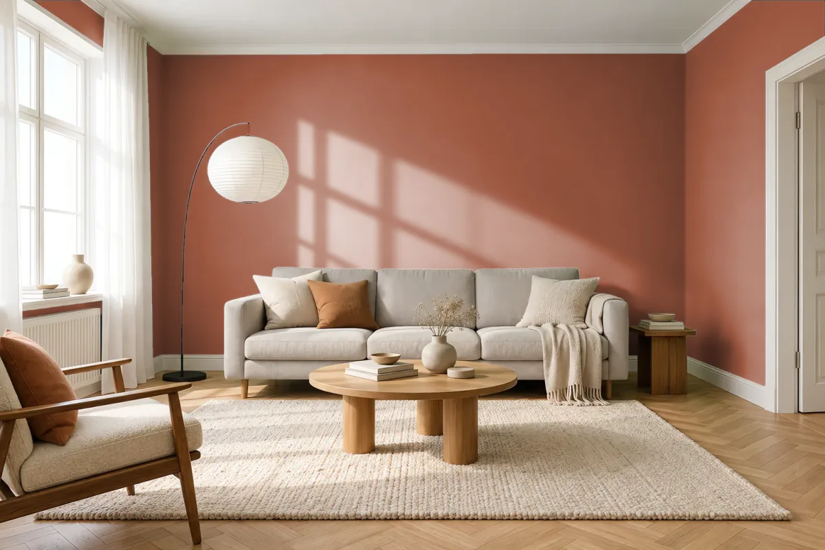 Краска Tikkurila TVT N405 Terracotta — гостиная в скандинавском стиле