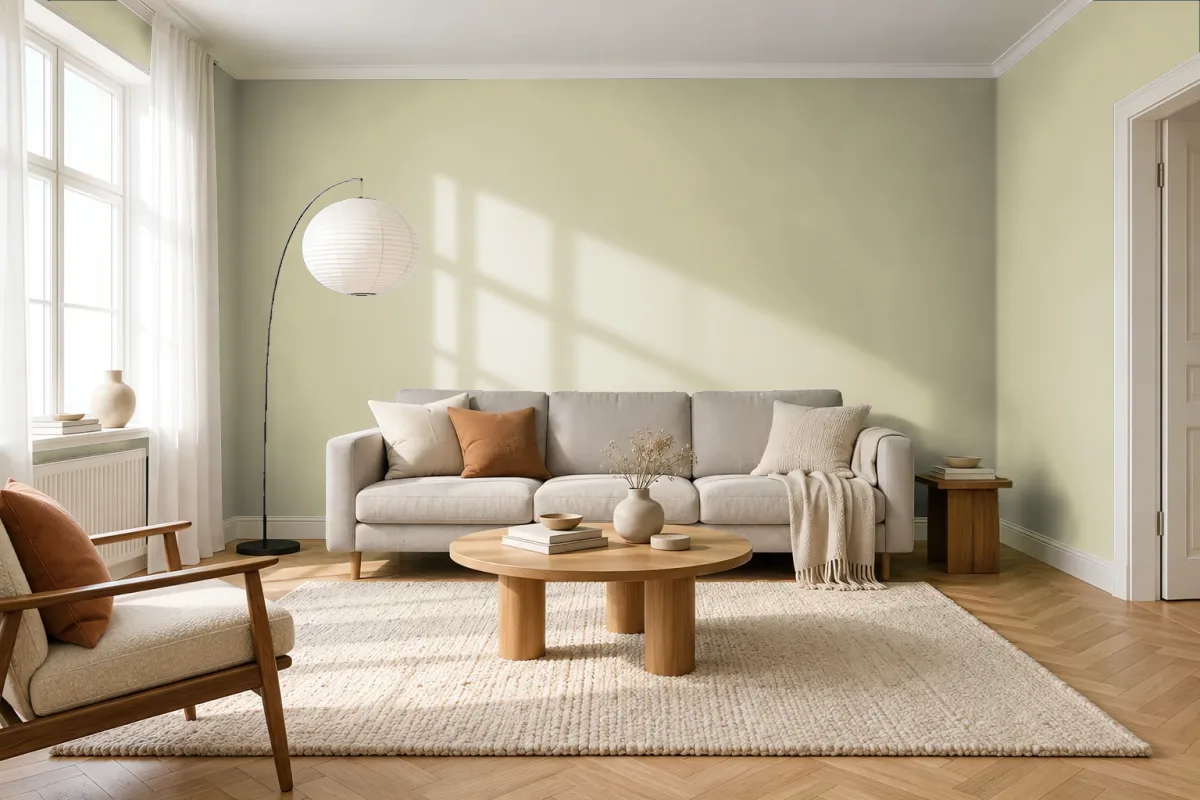 Краска Tikkurila TVT V451 Olive Grove — гостиная в скандинавском стиле