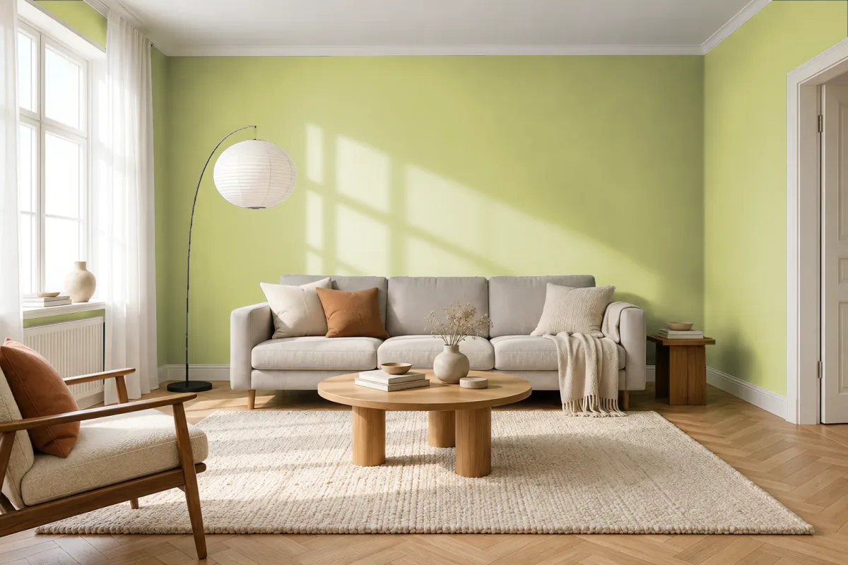 Краска Tikkurila TVT N388 Wasabi — гостиная в скандинавском стиле