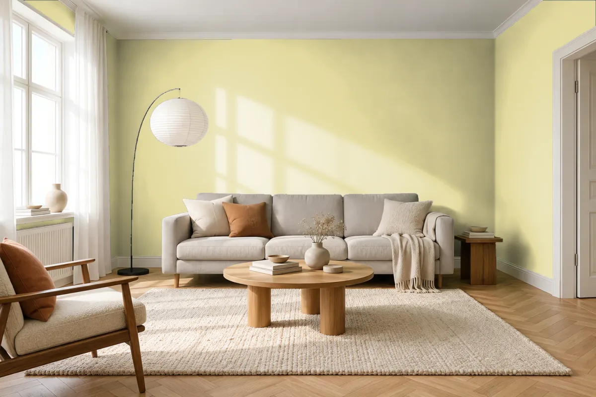 Краска Tikkurila TVT V389 Yellow Transpar — гостиная в скандинавском стиле