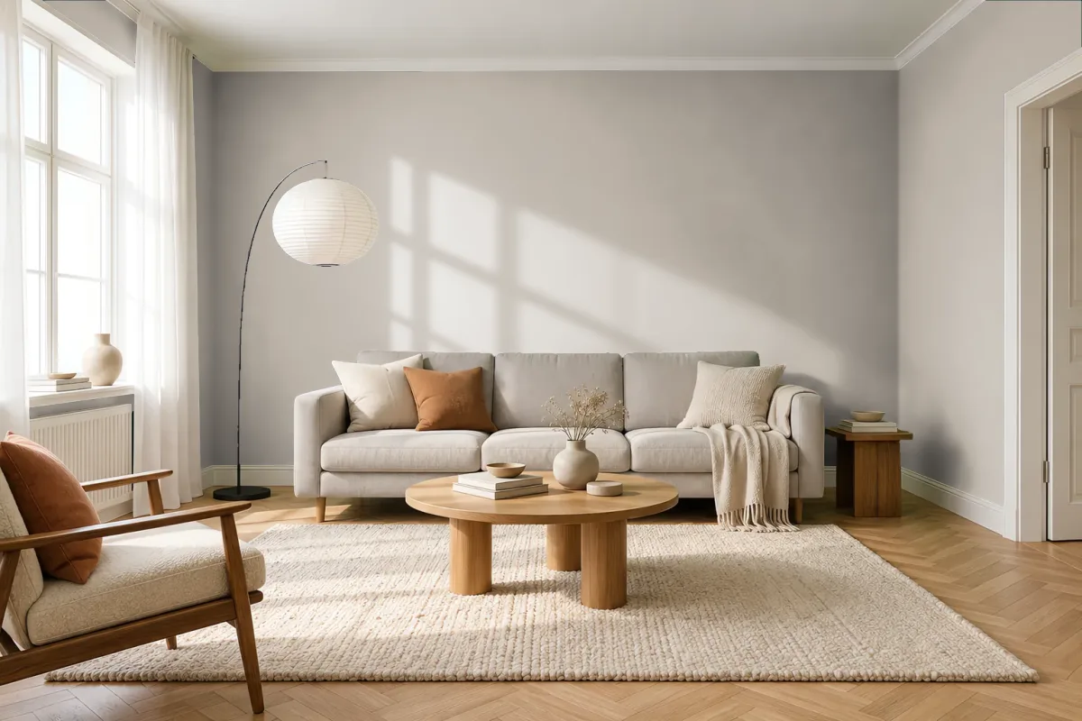 Краска Tikkurila TVT V486 Claystone — гостиная в скандинавском стиле