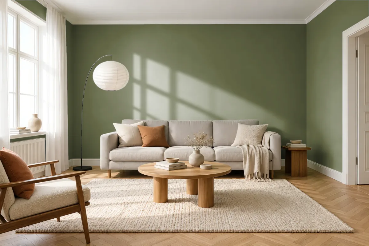 Краска Little Greene LG 303 Jewel Beetle — гостиная в скандинавском стиле