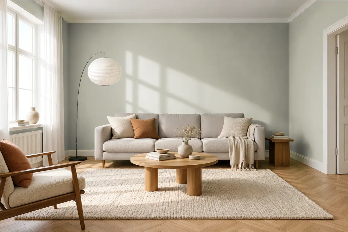 Краска Little Greene LG 79 Normandy Grey — гостиная в скандинавском стиле