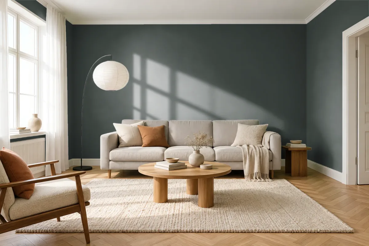 Краска Little Greene LG 216 Obsidian Green — гостиная в скандинавском стиле