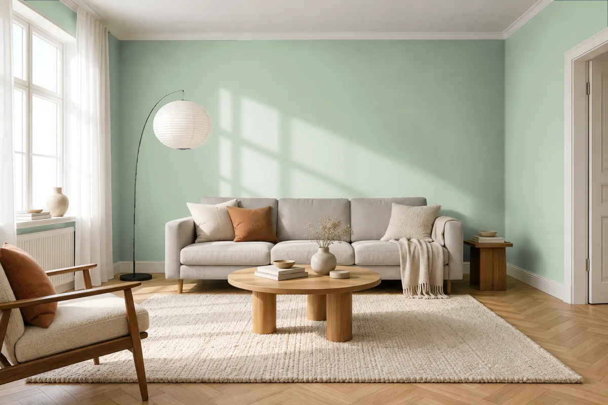 Краска Little Greene LG 91 Pea Green — гостиная в скандинавском стиле