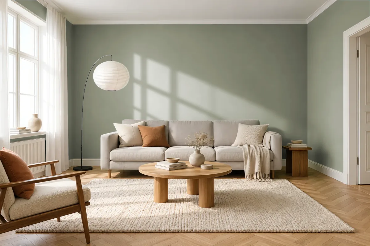 Краска Little Greene LG 80 Sage Green — гостиная в скандинавском стиле