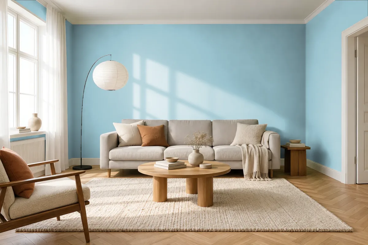 Краска Little Greene LG 103 Sky Blue — гостиная в скандинавском стиле
