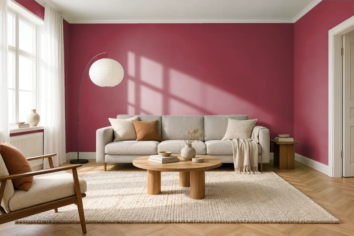 Краска Little Greene LG 192 Theatre Red — гостиная в скандинавском стиле