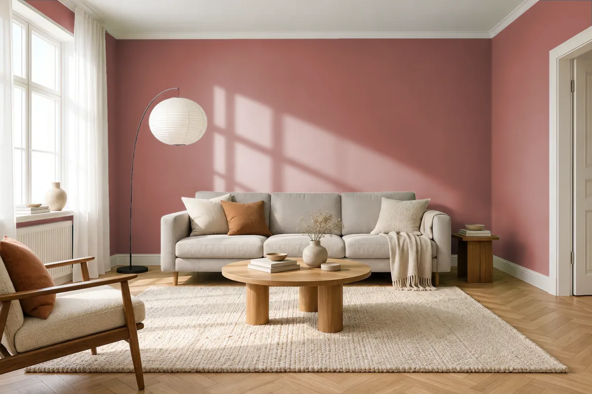Краска Little Greene LG 140 Tuscan Red — гостиная в скандинавском стиле