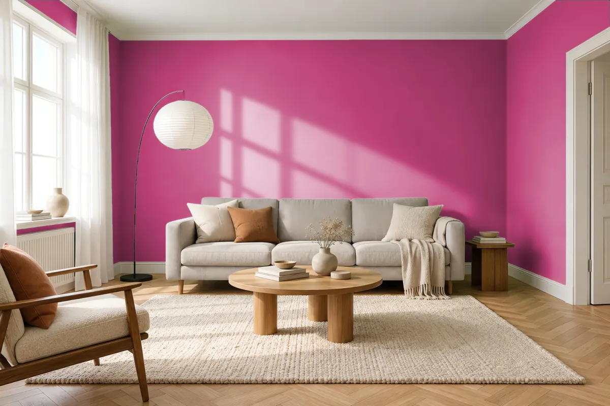 Краска PANTONE 18-2140 Cabaret — гостиная в скандинавском стиле
