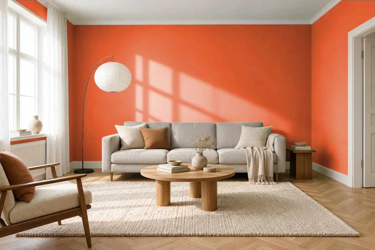 Краска PANTONE 16-1363 Puffin's Bill — гостиная в скандинавском стиле