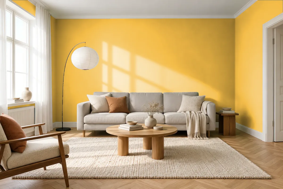 Краска PANTONE 13-0759 Solar Power — гостиная в скандинавском стиле