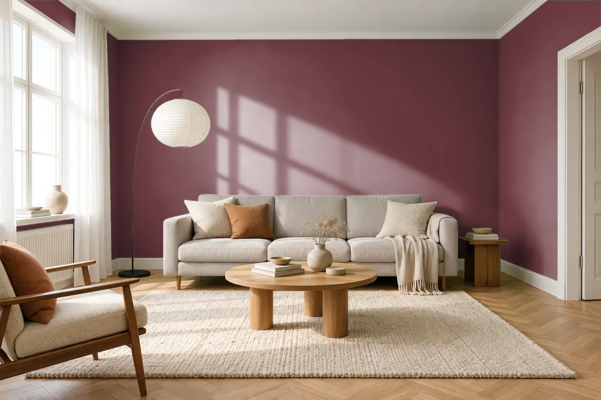 Краска PANTONE 19-1724 Cabernet — гостиная в скандинавском стиле