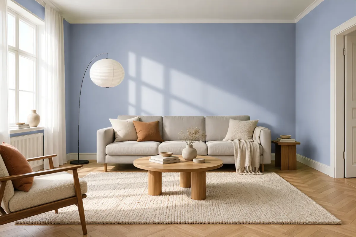 Краска PANTONE 15-3912 Aleutian — гостиная в скандинавском стиле