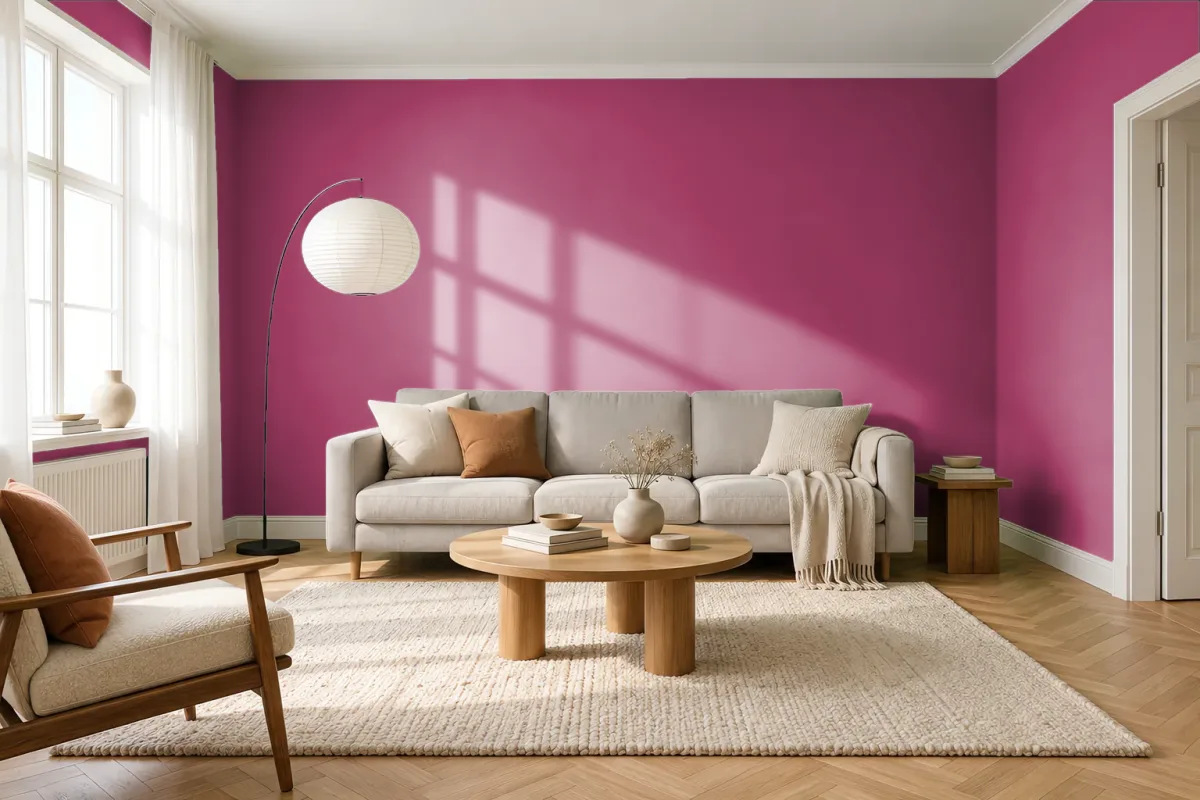 Краска PANTONE 19-2045 Vivacious — гостиная в скандинавском стиле