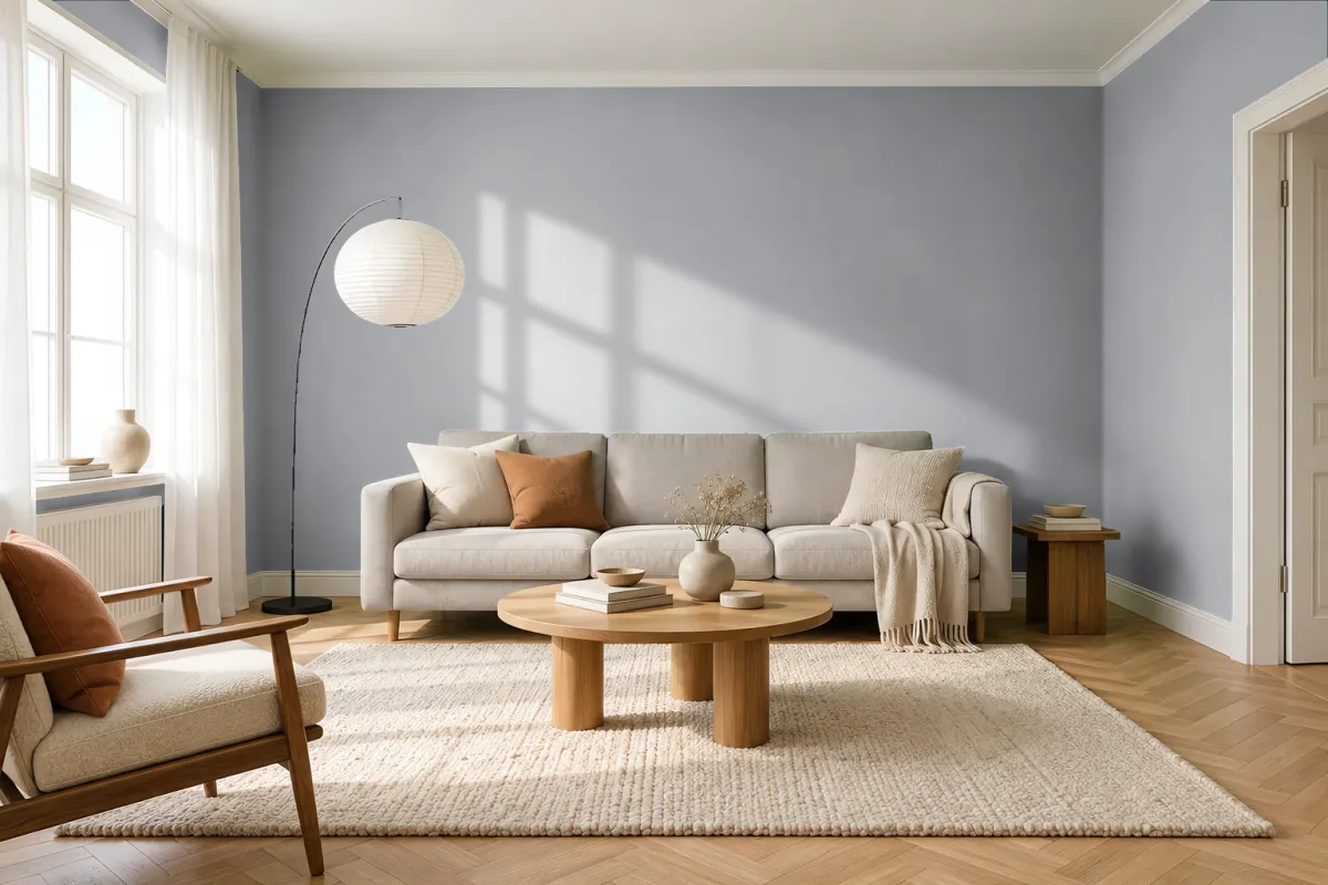Краска PANTONE 16-3850 Silver Sconce — гостиная в скандинавском стиле