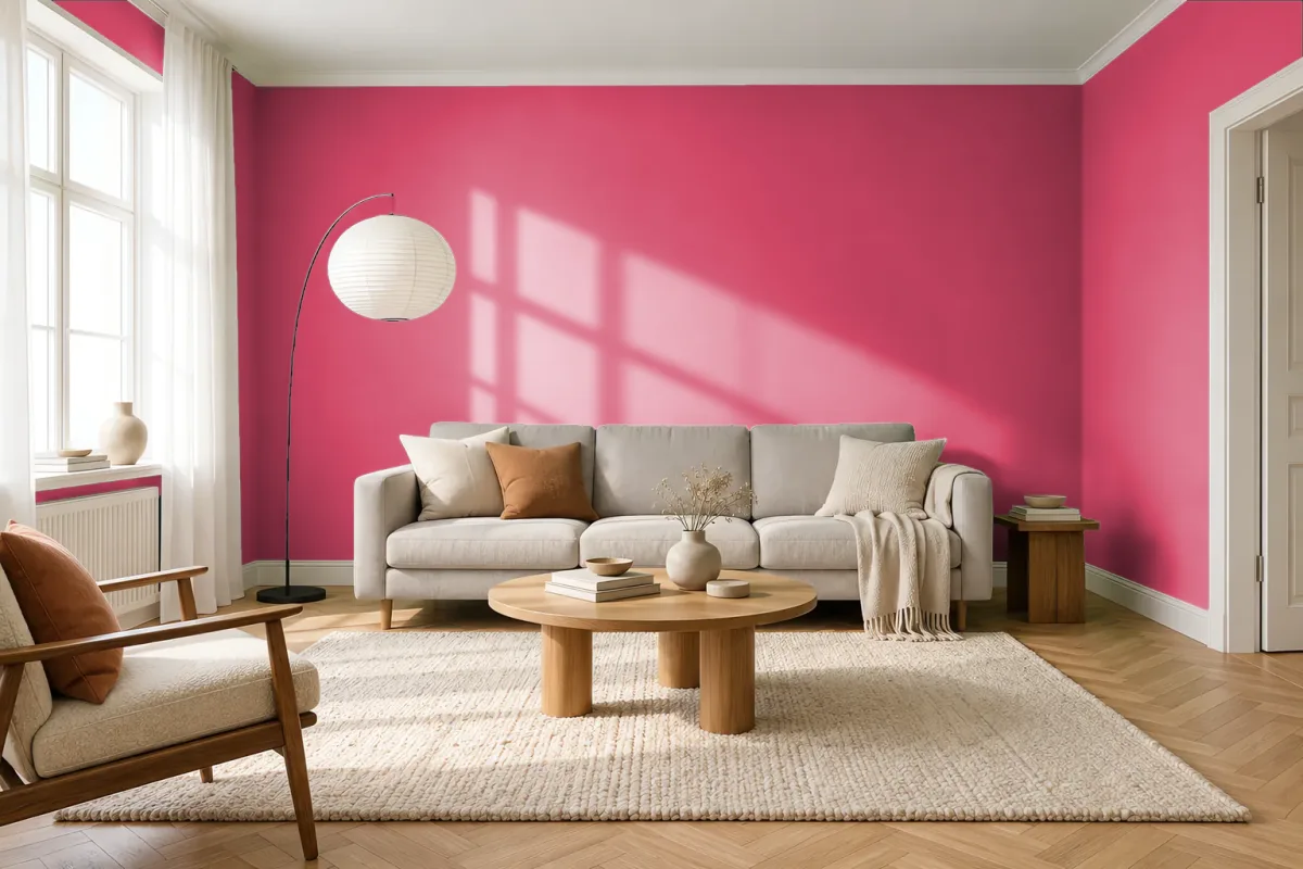 Краска PANTONE 17-1842 Azalea — гостиная в скандинавском стиле