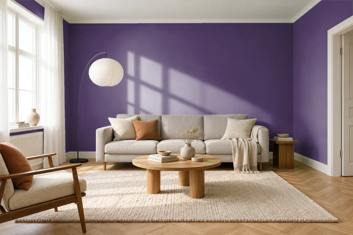 Краска PANTONE 19-3628 Acai — гостиная в скандинавском стиле