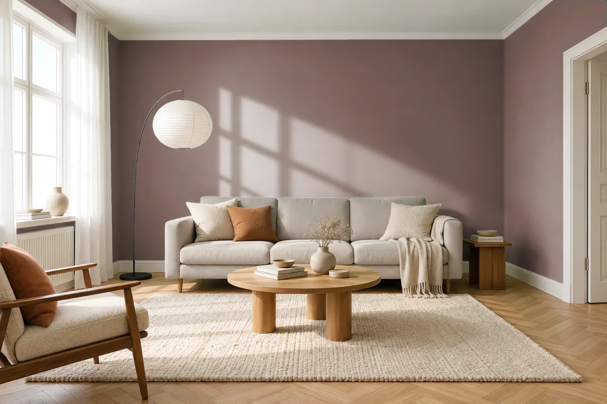 Краска PANTONE 18-1314 Acorn — гостиная в скандинавском стиле