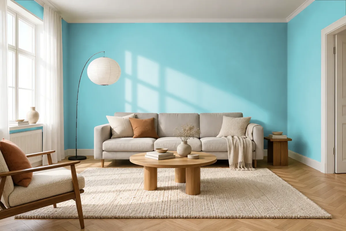 Краска PANTONE 14-4615 Antigua Sand — гостиная в скандинавском стиле