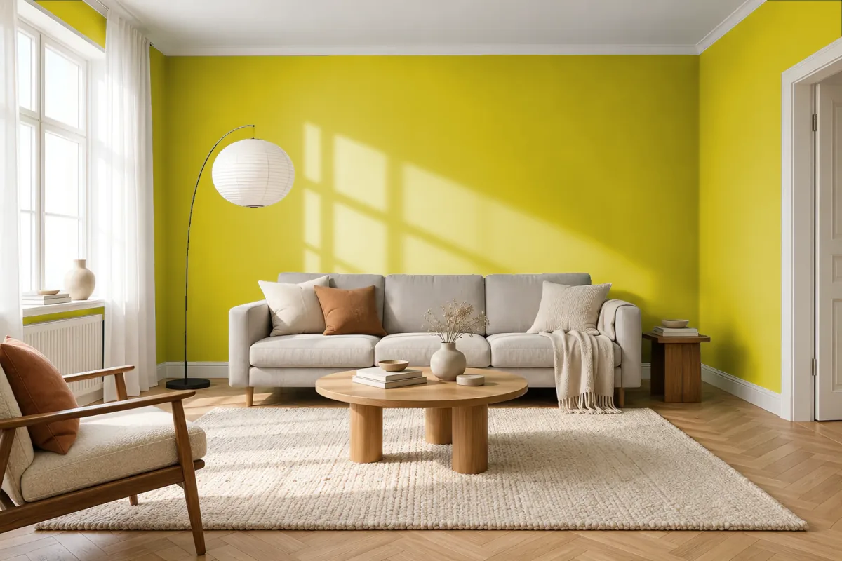 Краска PANTONE 15-0543 Apple Green — гостиная в скандинавском стиле