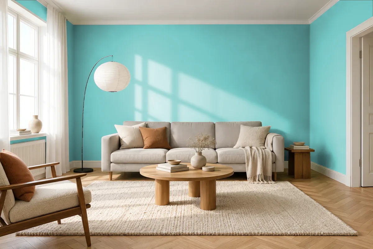Краска PANTONE 14-4811 Aqua Sky — гостиная в скандинавском стиле