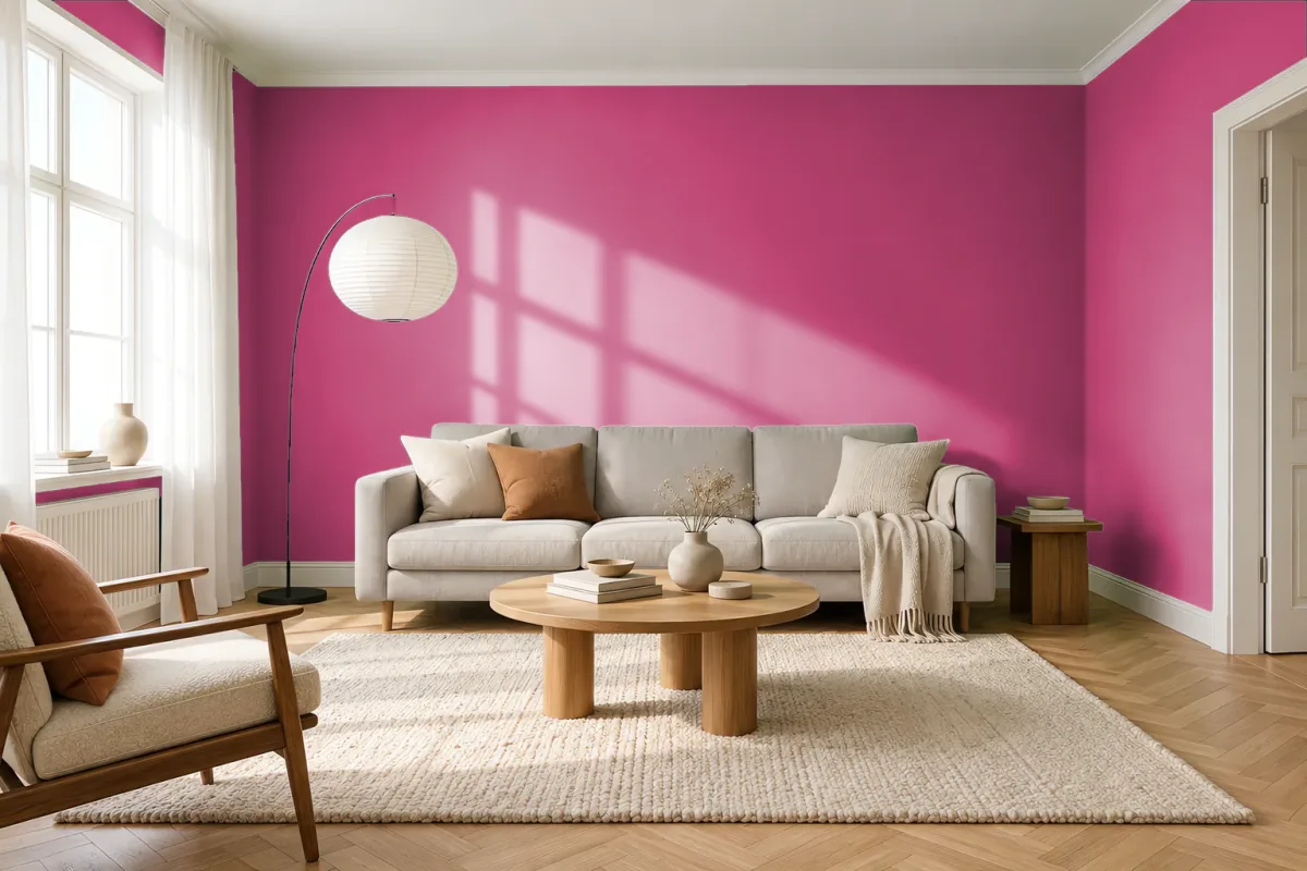 Краска PANTONE 18-2143 Beetroot Purple — гостиная в скандинавском стиле