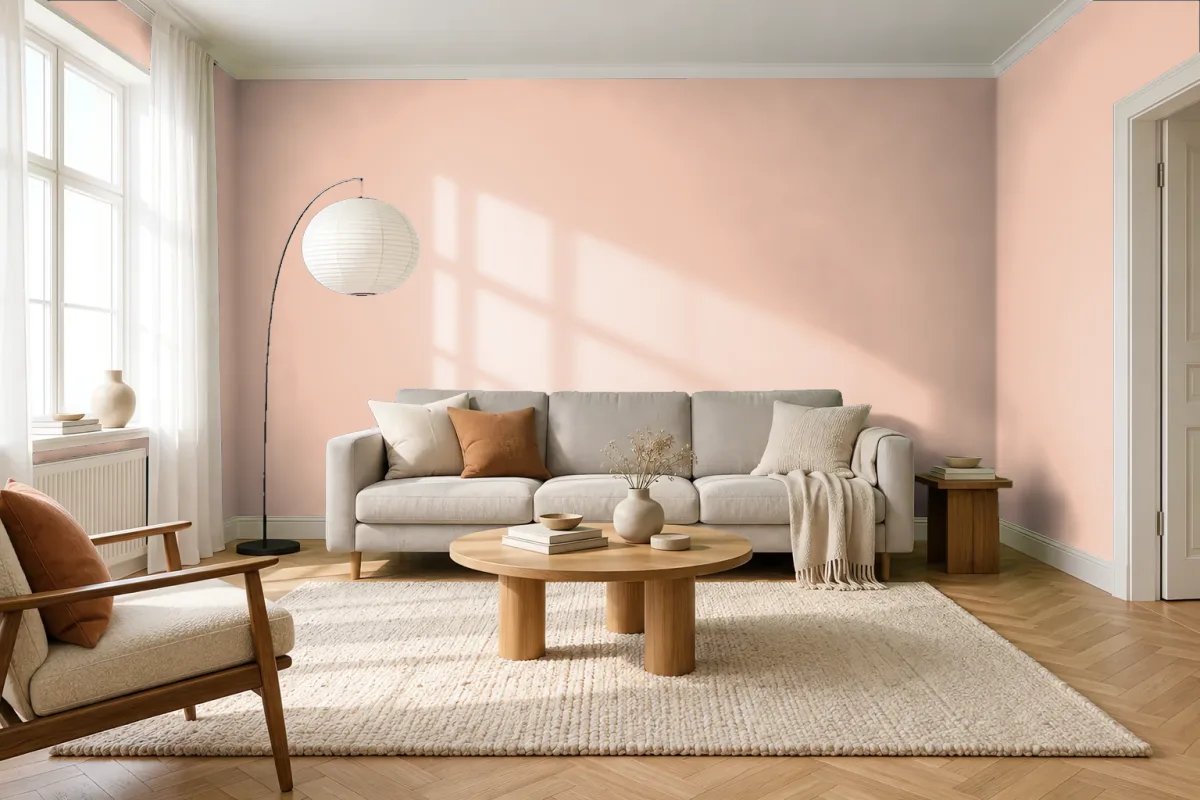 Краска PANTONE 13-1109 Bisque — гостиная в скандинавском стиле