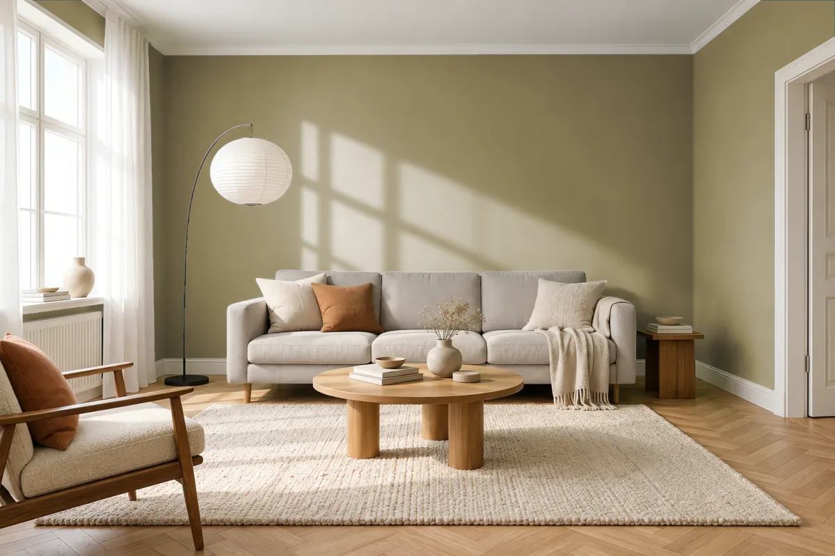 Краска PANTONE 17-0625 Boa — гостиная в скандинавском стиле