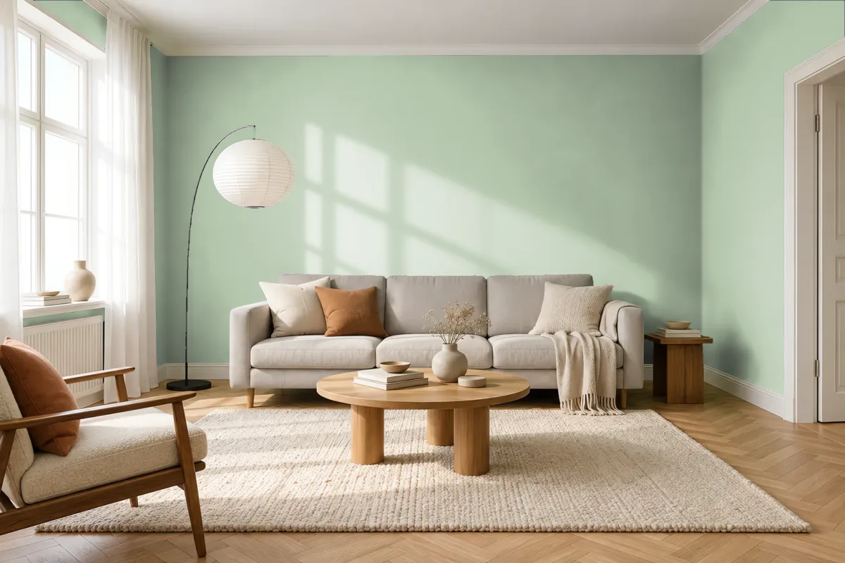 Краска PANTONE 13-6208 Bok Choy — гостиная в скандинавском стиле