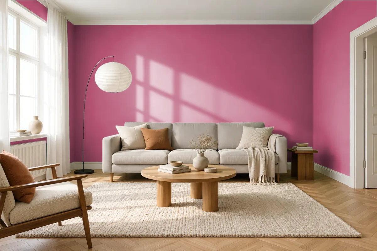 Краска PANTONE 17-1831 Carmine — гостиная в скандинавском стиле