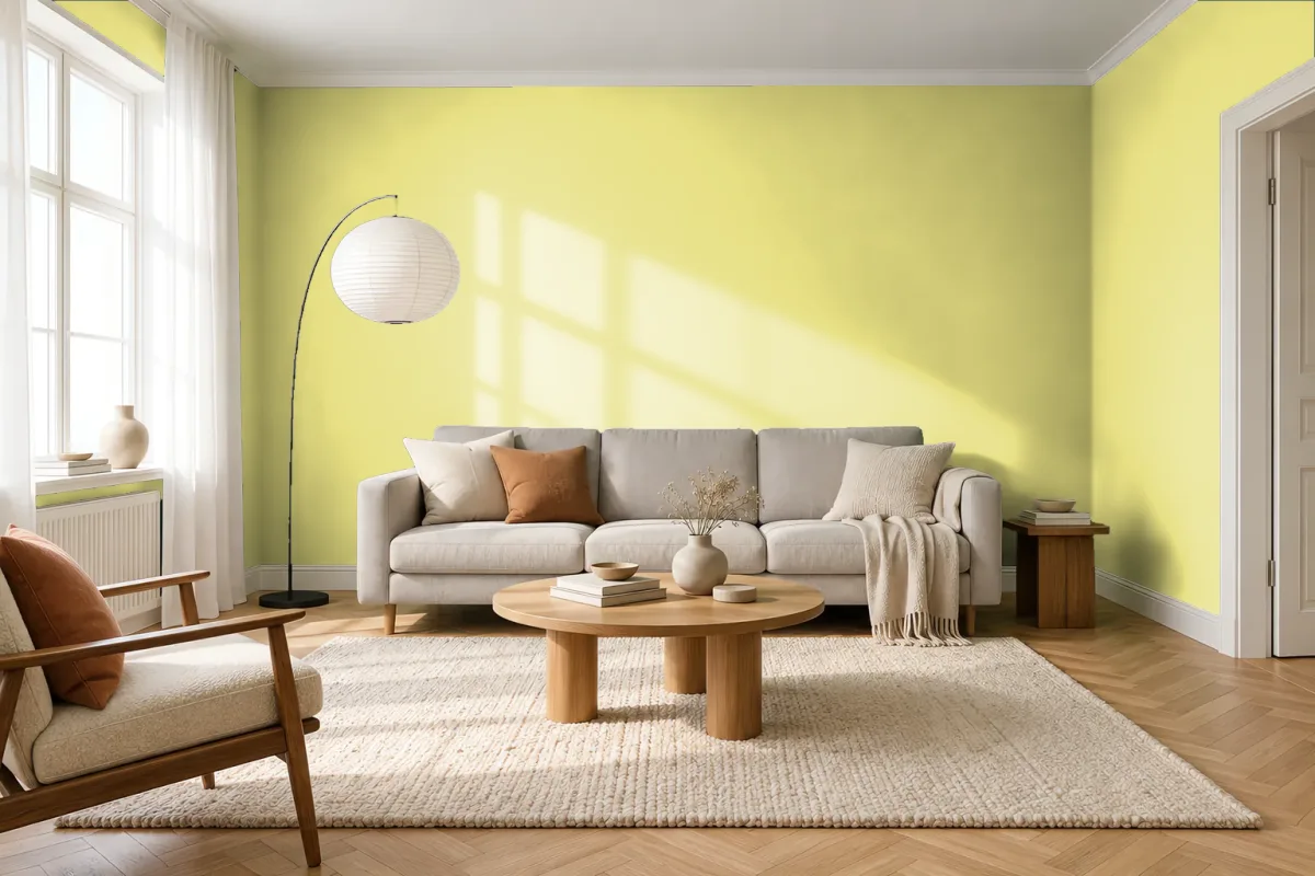 Краска PANTONE 12-0530 Charlock — гостиная в скандинавском стиле