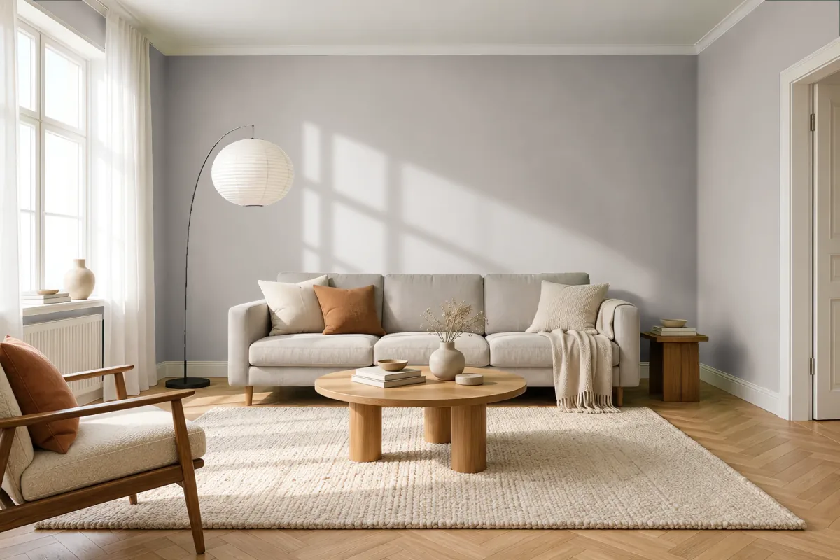Краска PANTONE 15-4503 Chateau Gray — гостиная в скандинавском стиле
