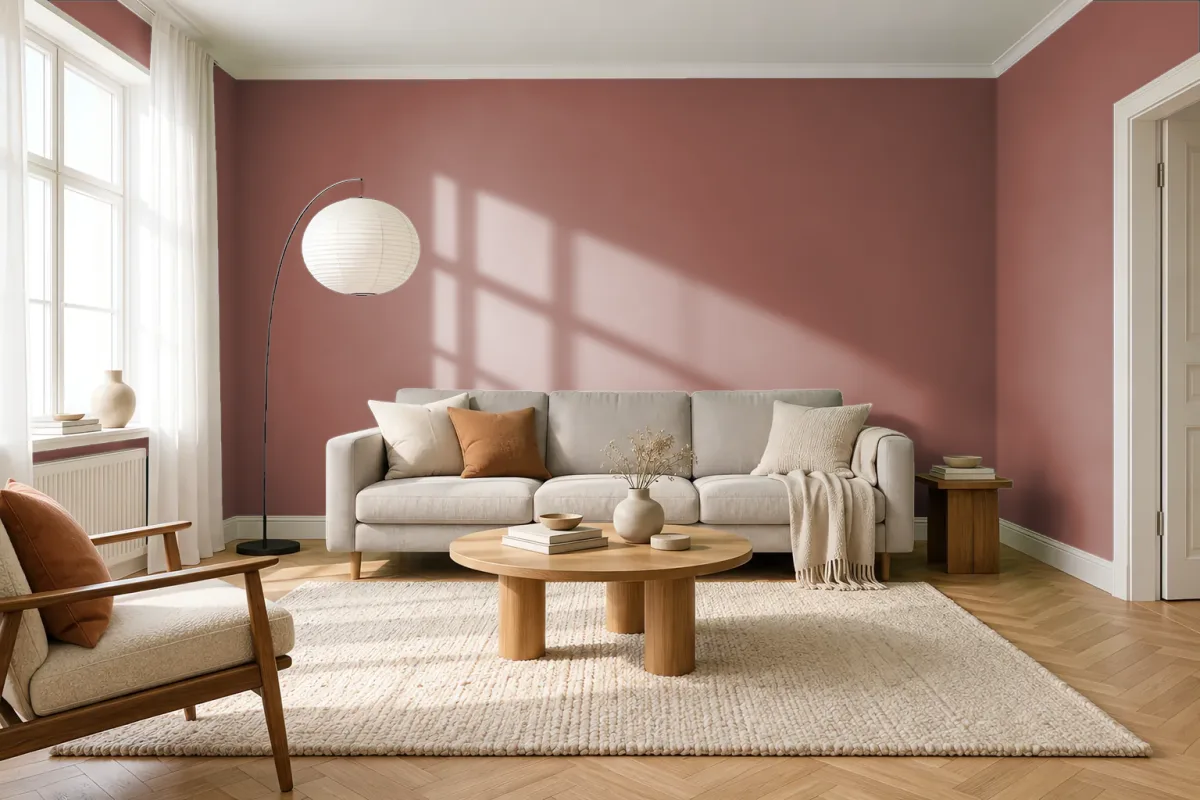 Краска PANTONE 18-1433 Chutney — гостиная в скандинавском стиле