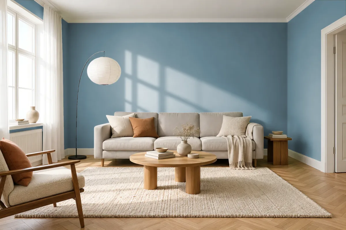 Краска PANTONE 17-4111 Citadel — гостиная в скандинавском стиле