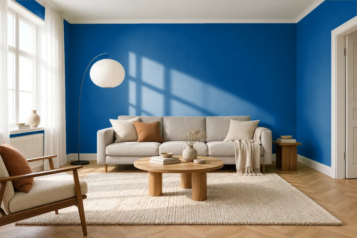 Краска PANTONE 19-4052 Classic Blue — гостиная в скандинавском стиле