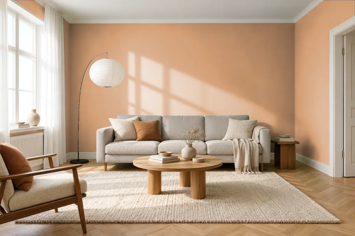 Краска PANTONE 15-1231 Clay — гостиная в скандинавском стиле