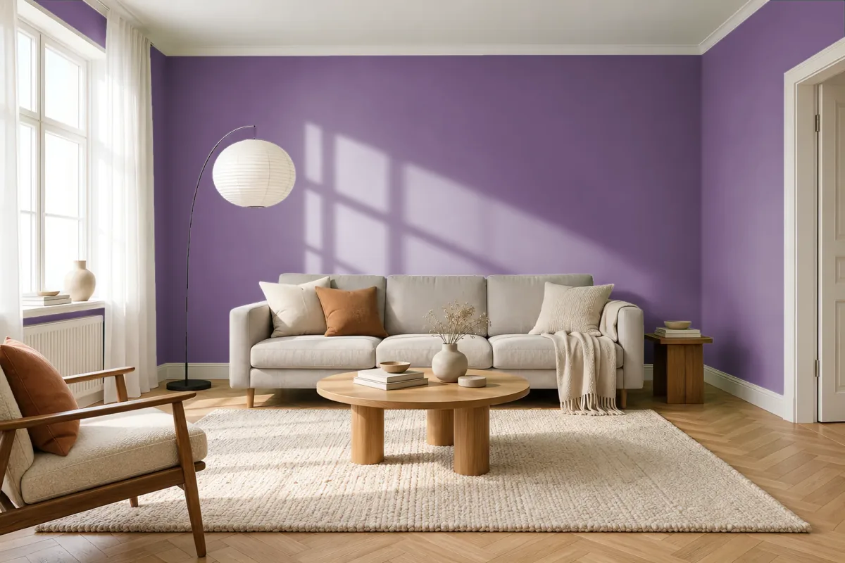 Краска PANTONE 18-3218 Concord Grape — гостиная в скандинавском стиле