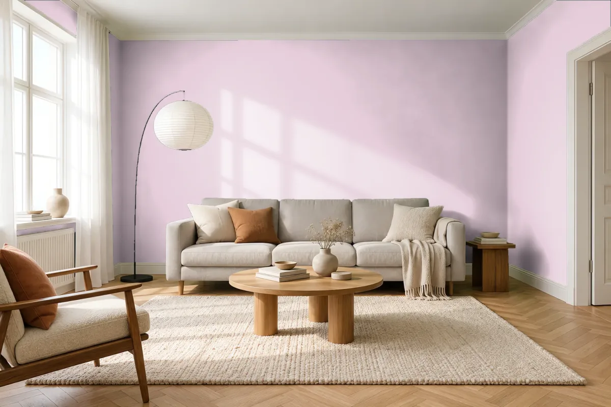 Краска PANTONE 12-2905 Cradle Pink — гостиная в скандинавском стиле