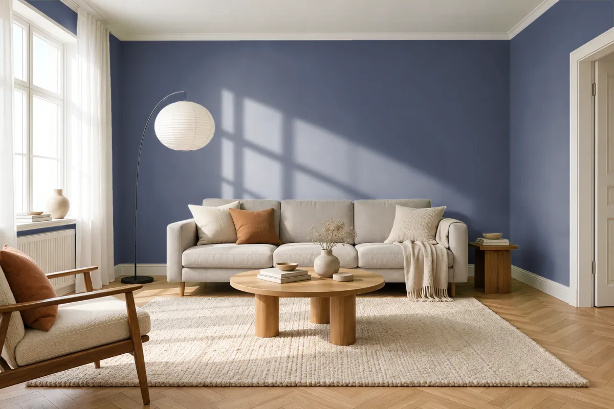 Краска PANTONE 19-3926 Crown Blue — гостиная в скандинавском стиле