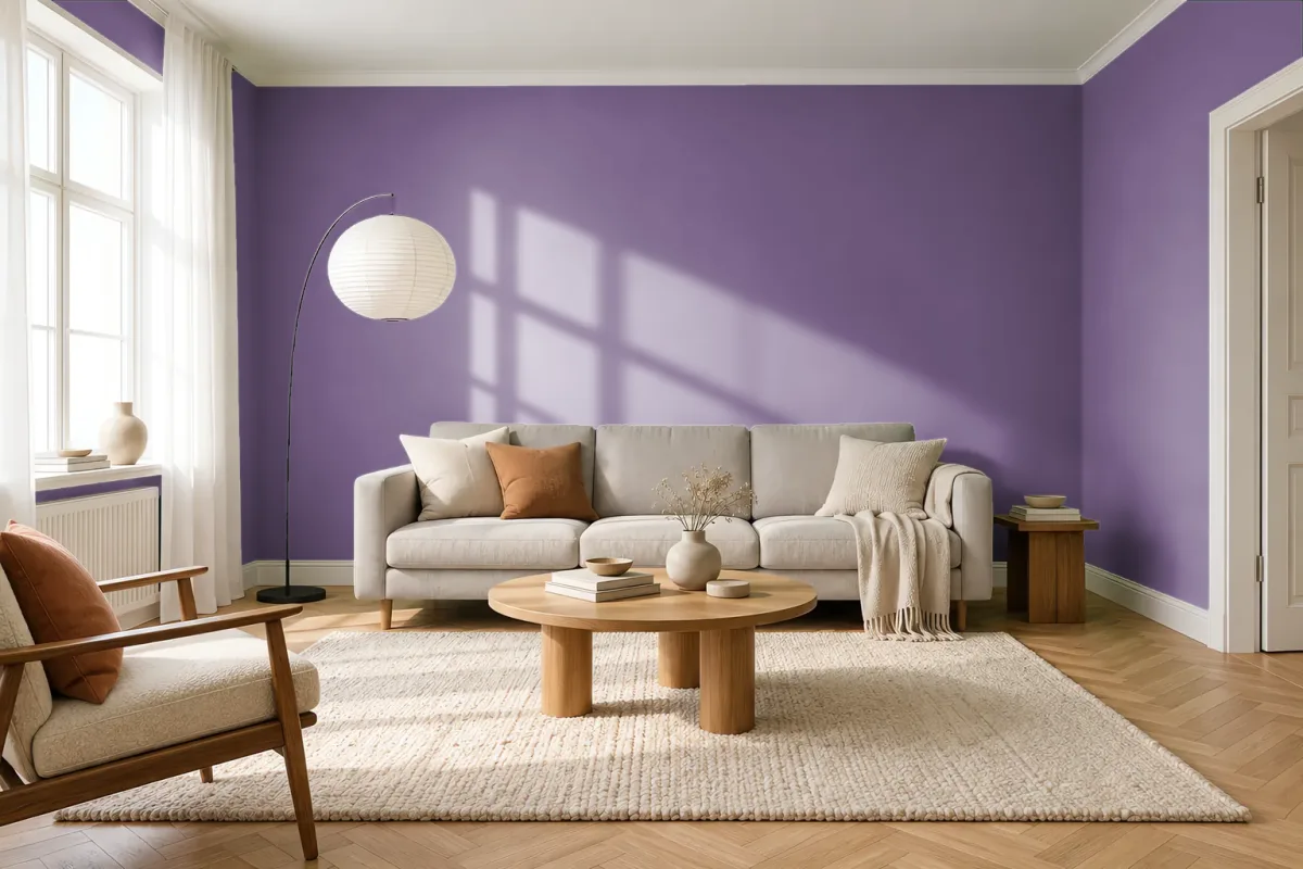 Краска PANTONE 18-3522 Crushed Grape — гостиная в скандинавском стиле