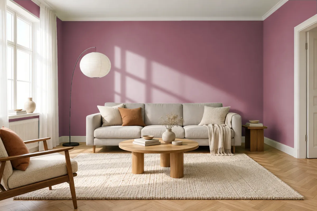 Краска PANTONE 17-1614 Deco Rose — гостиная в скандинавском стиле