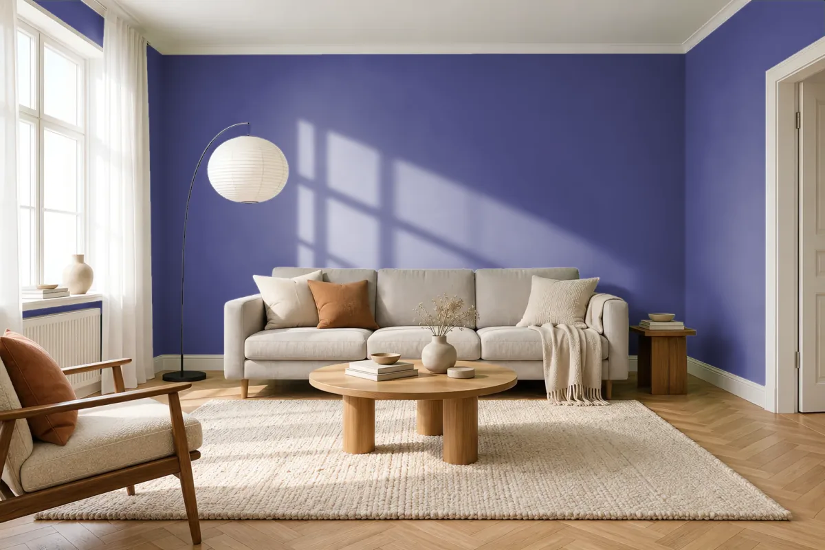 Краска PANTONE 19-3847 Deep Blue — гостиная в скандинавском стиле