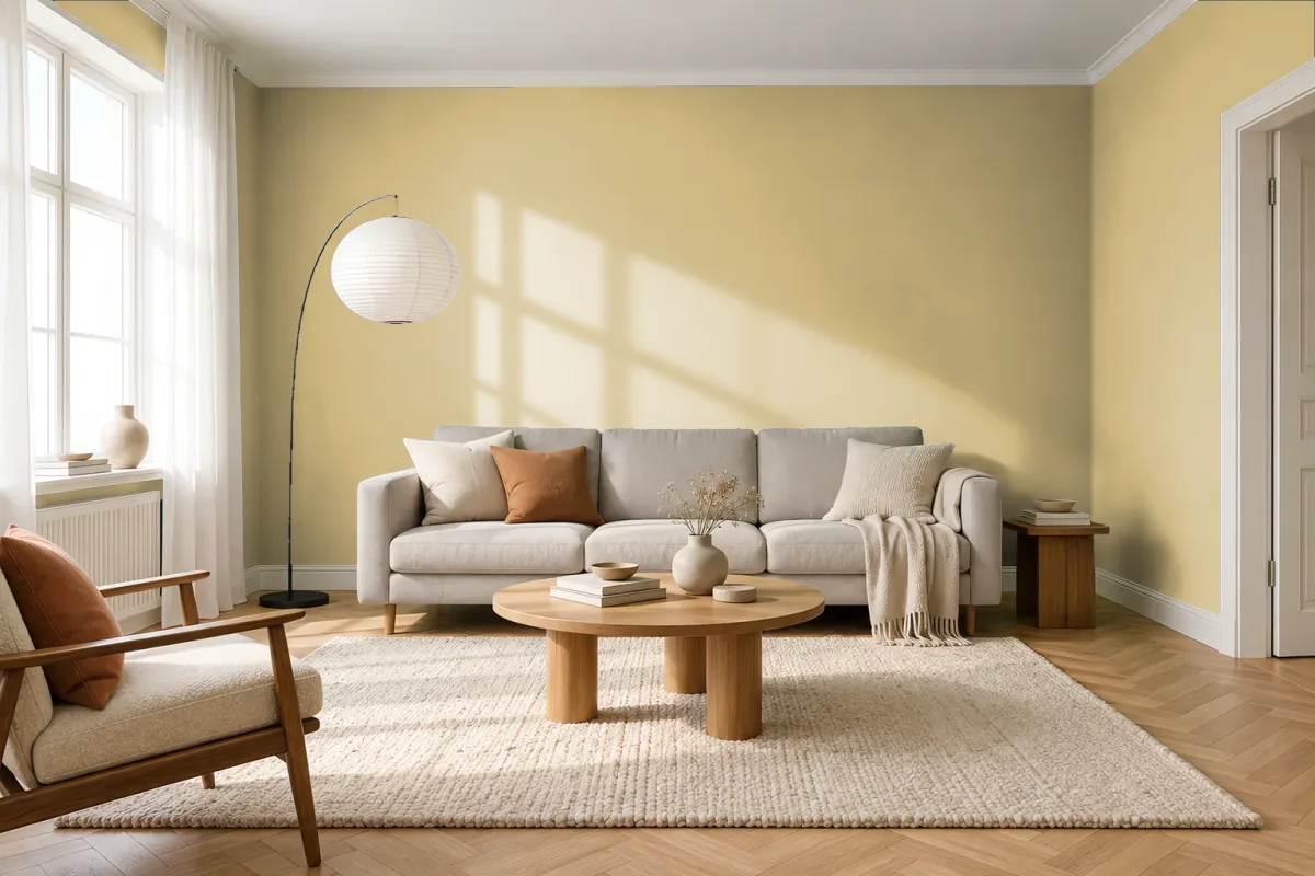 Краска PANTONE 14-0626 Dried Moss — гостиная в скандинавском стиле