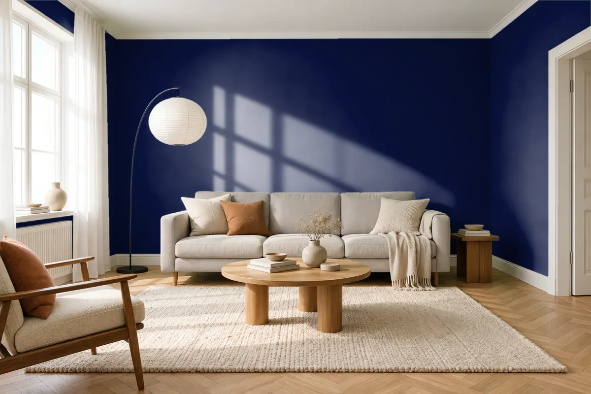 Краска PANTONE 19-3810 Eclipse — гостиная в скандинавском стиле