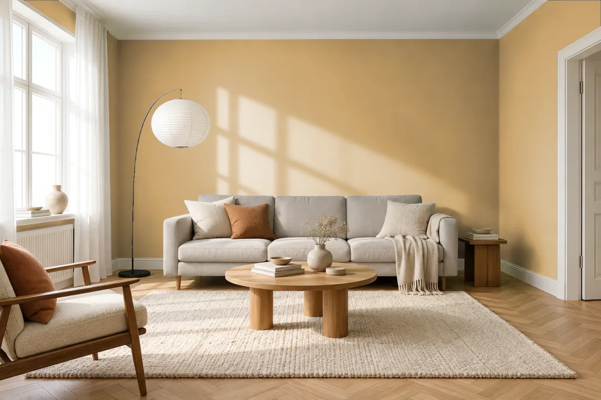 Краска PANTONE 15-1132 Fall Leaf — гостиная в скандинавском стиле