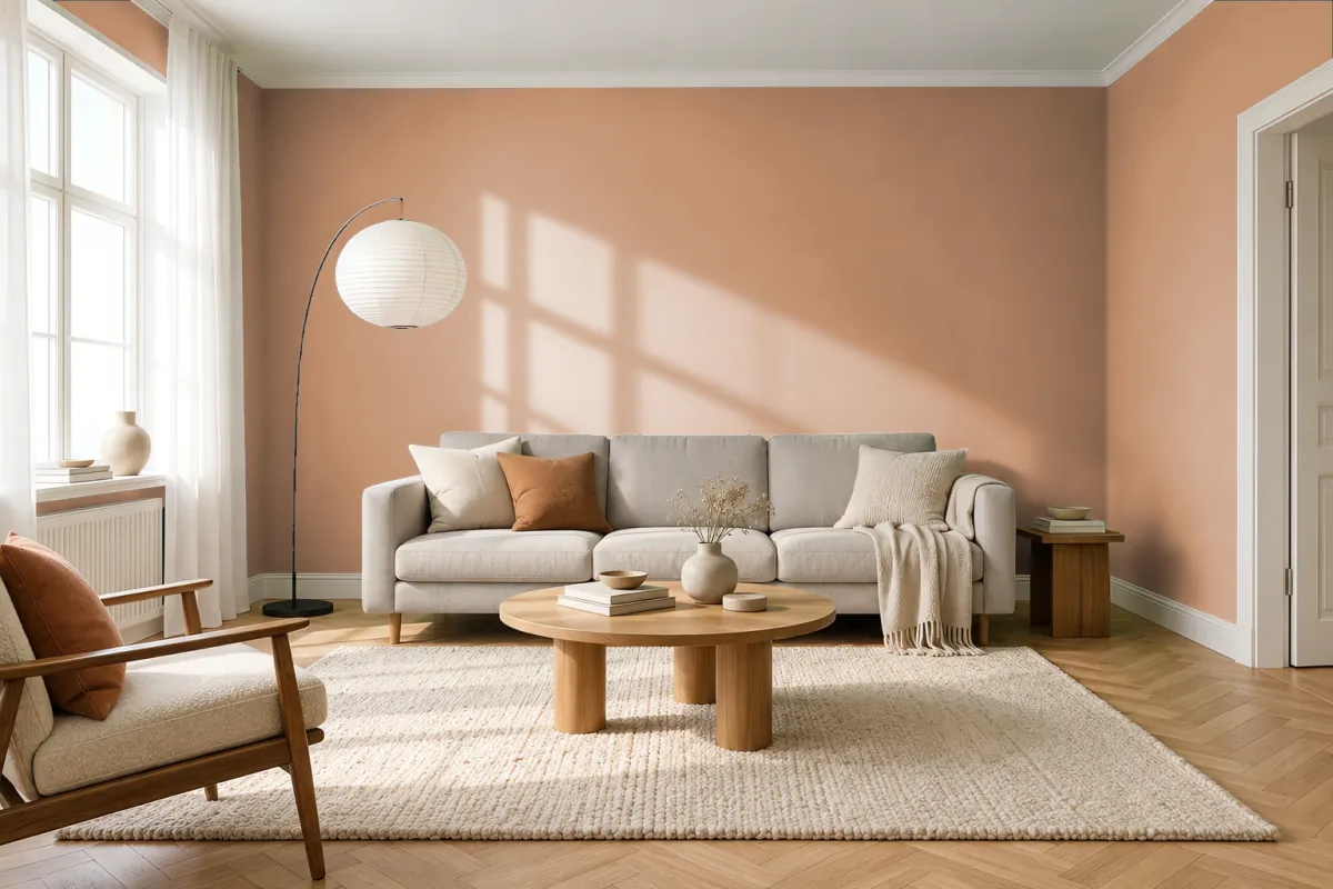 Краска PANTONE 15-1425 Fenugreek — гостиная в скандинавском стиле